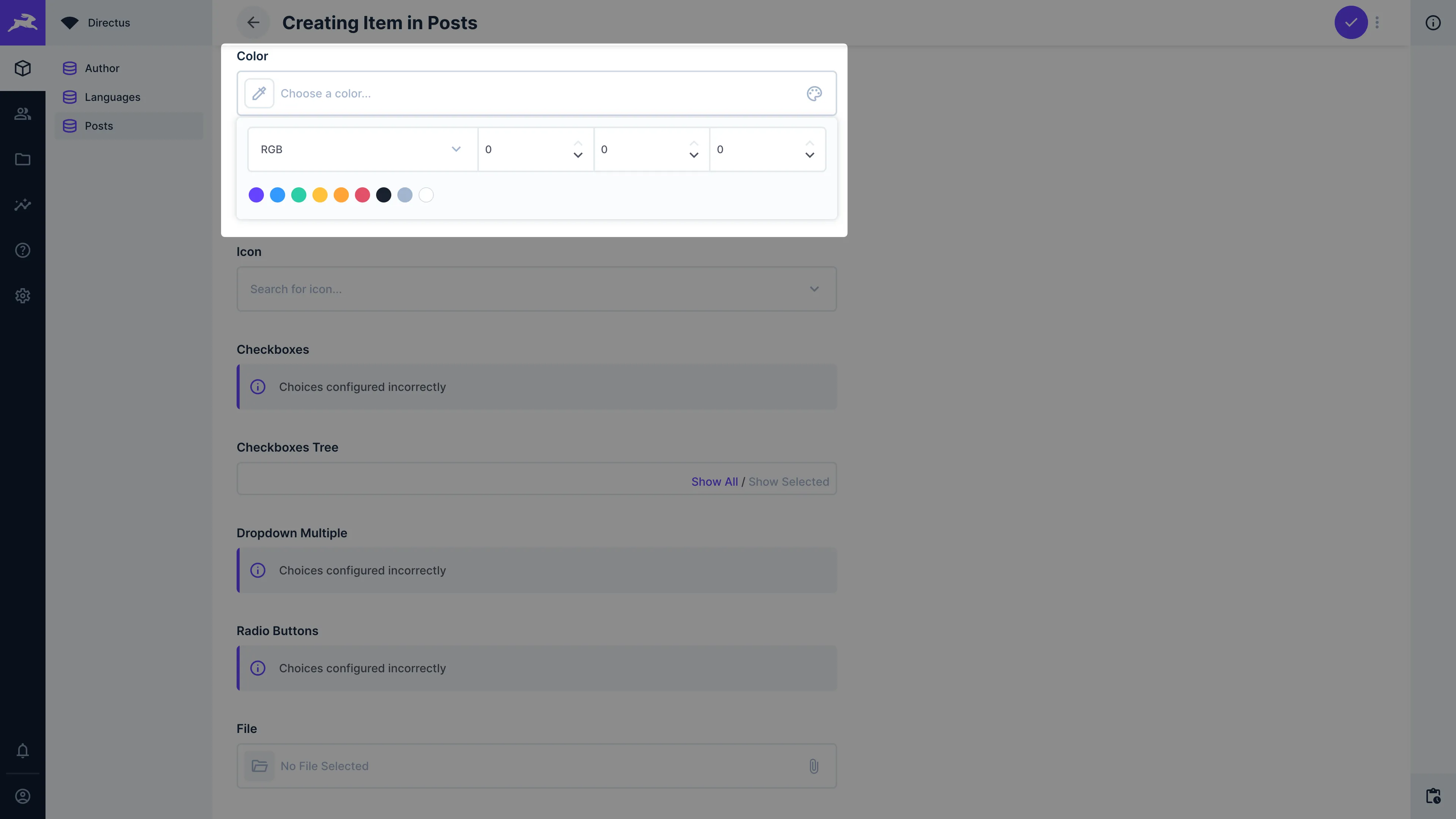 A text input for color hex codes that allows user to select color modes